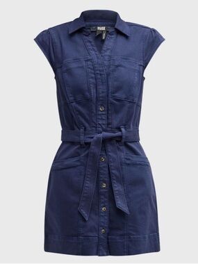 Paige Jaxsyn Denim Shirt Dress Tie Waist Button Front Mini Blue 14 NWT